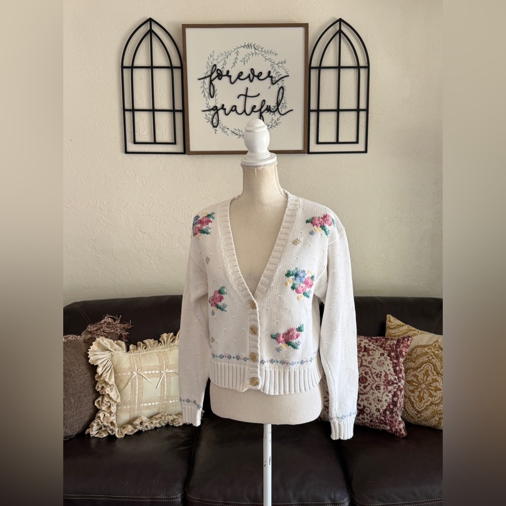 Vintage Liz Claiborne Cottagecore Button Up Cardigan Size S Whimsical Feminine
